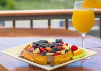 Harry's gourmet waffle covered in chocolate and fresh fruit