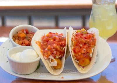 Cape May restaurant tacos covered in pico with a margarita