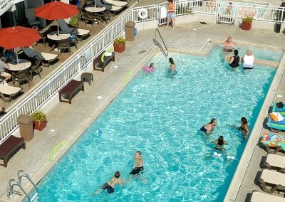 Montreal Beach Resort pool full of happy guests.